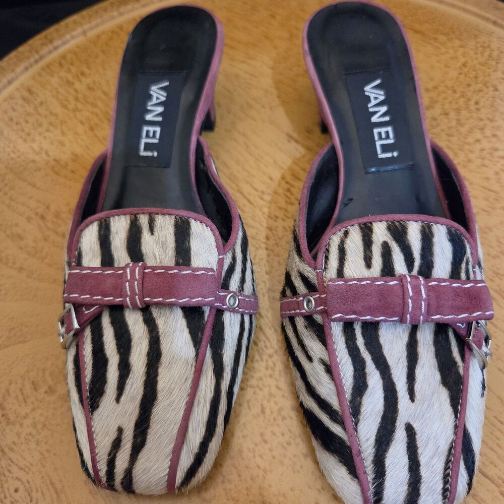 Women's VANELI Van Eli Genuine Calf Hair Zebra Slides 4